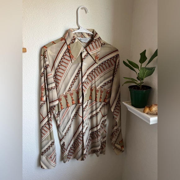 K mart men’s button down shirt vintage long sleeve 1960s 1970s disco pattern